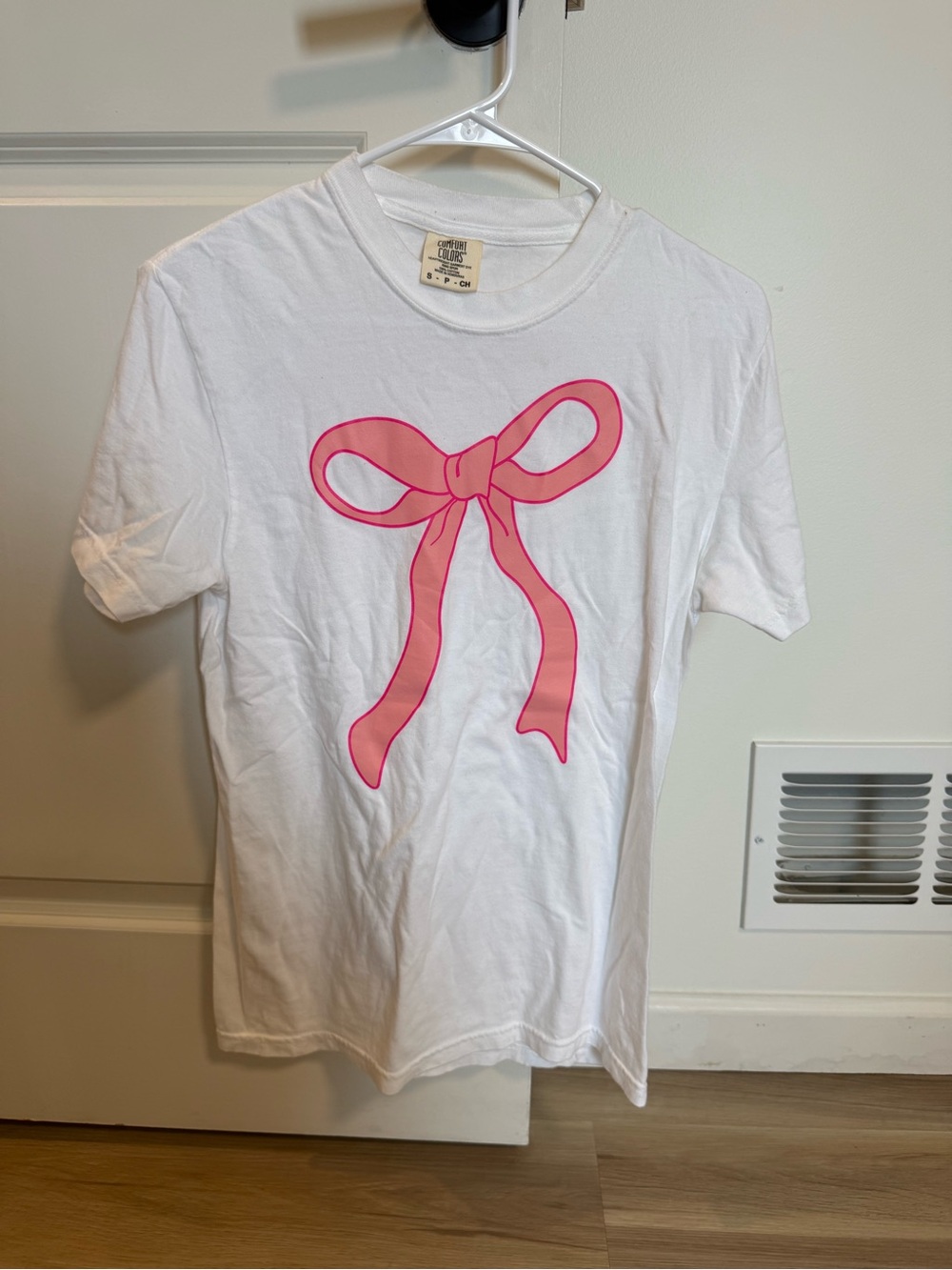 Comfort Colors White Tee with Pink Bow Graphic